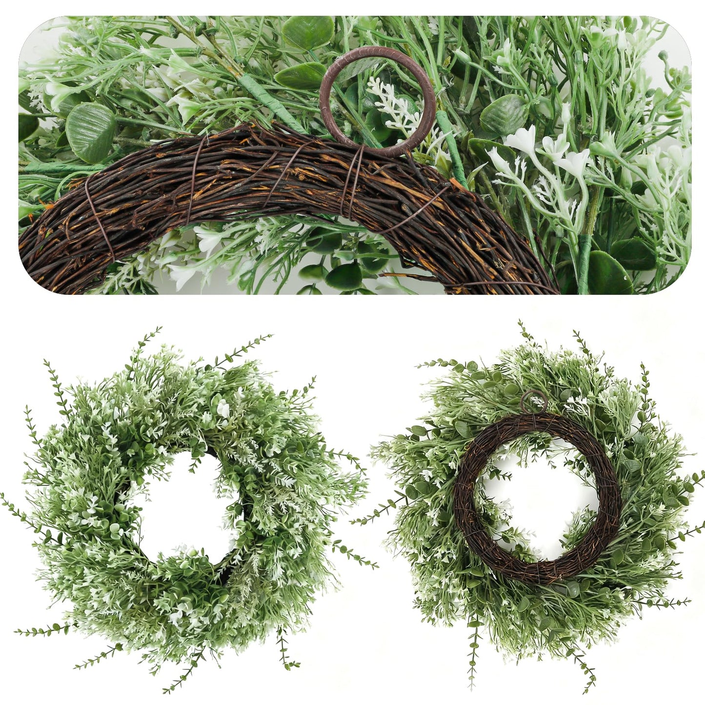 NIOPELO 24'' Eucalyptus Wreath for Front Door - Artificial All Season Wreath for Wedding Farmhouse Porch Wall Room Home Decor