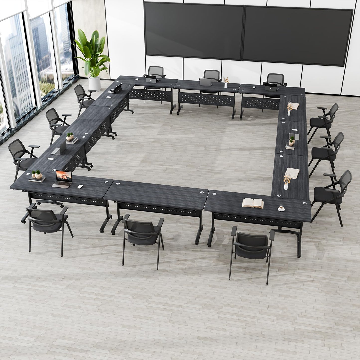 rzoizwko 2 Pack Folding Conference Table with Wheels,Heavy-Duty Flip-Top Foldable Conference Training Table System,Rolling Conference Room Tables for Office, Classroom Meeting Rooms