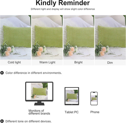 uxcell Soft Corduroy Throw Pillow Cover, Corn Striped Decorative Cushion Cover, 12" x 18", Pale Green
