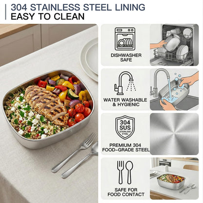 MEGAWISE Electric Lunch Box 1.5L with 304 Stainless Steel Container, 3-in-1 Food Heating Lunch Box for Adults, Food Warmer for Car, Truck, Office, Includes Utensils & Carry Bag (Charcoal Gray)