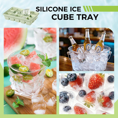 Silicone Ice Cube Trays with Lid, Set of 4, Easy Release Ice Molds, Reusable and Stackable Ice Trays for Freezer for Cocktail, Whiskey, Baby Food, BPA Free (multicolour)