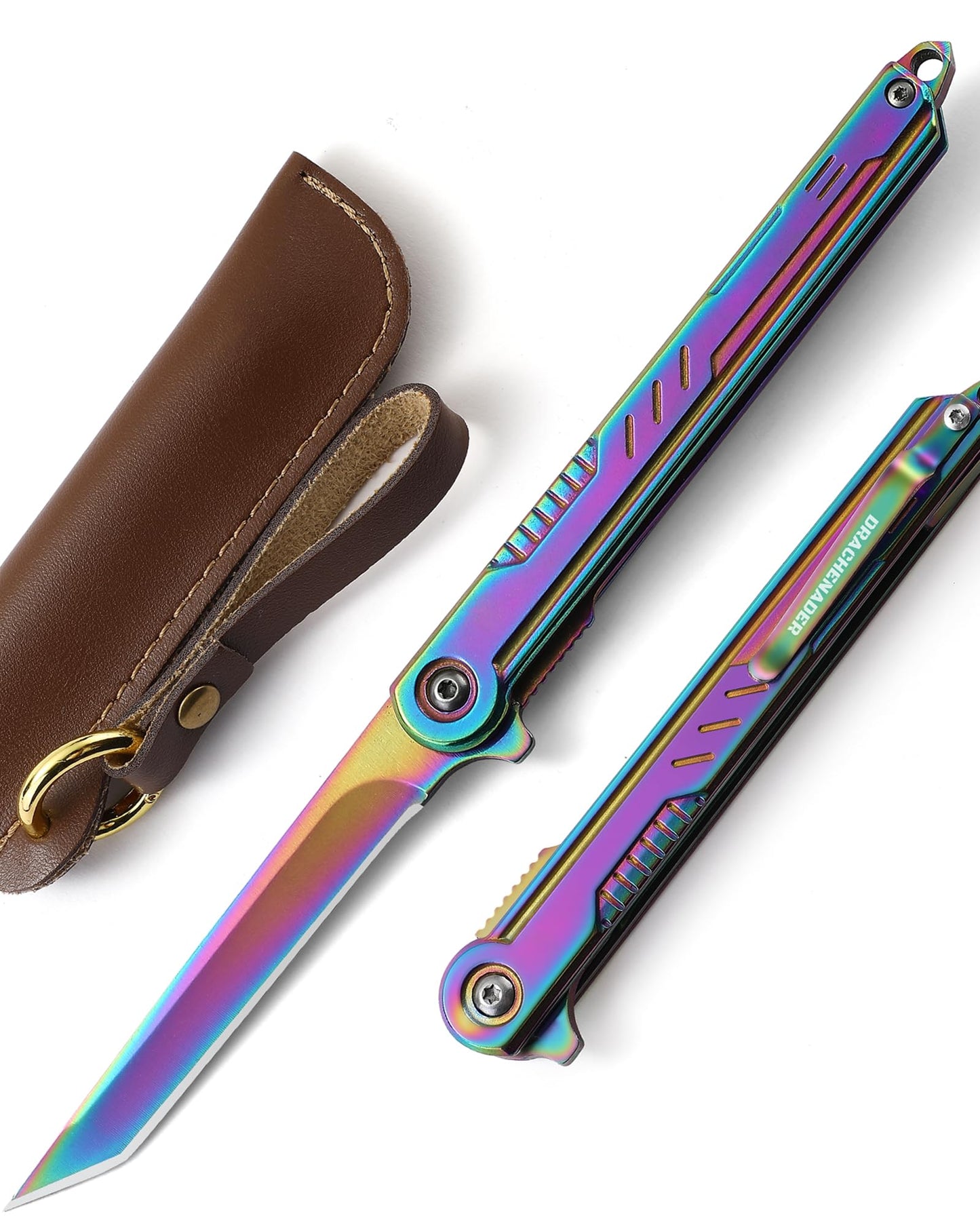 DRACHENADER Tanto Folding Knife for Women and Men, Rainbow Pocket Knife Color Slim Gentleman's Tanto Balde Small EDC Knife for Keychain
