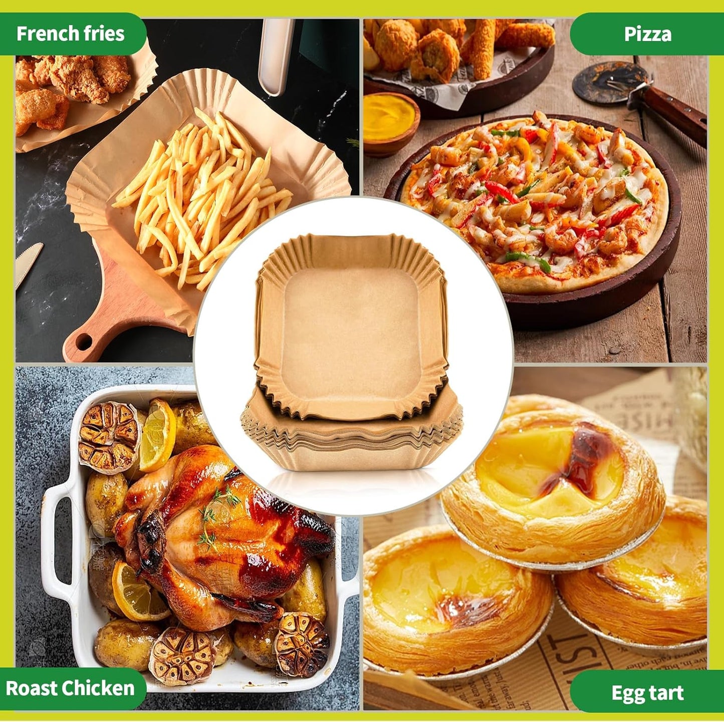 Skiennix 150 PCS Air Fryer Disposable Paper Liners - 8 Inch Non-Stick Parchment for 5-8QT Fryers