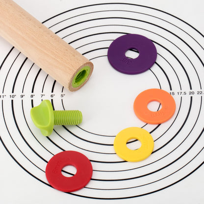Mepple Rolling Pin with Thickness Rings for Baking,Fondant, Pizza, Pie Crust, Cookie, Pastry, Roller Rod for Dough Thickness, 13.6" Adjustable Wooden Rolling Pin with 4 Thickness Rings