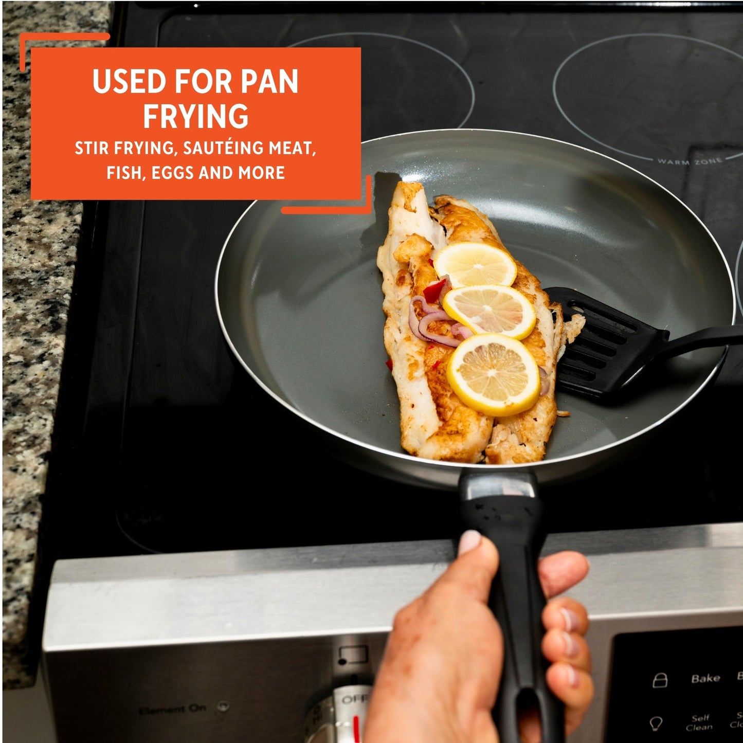 IMUSA 12-Inch Ceramic Nonstick Frying Pan – Large Gray Aluminum Skillet with Cool-Touch Handle, Ideal for Sautéing, Stir-Frying & Searing– Healthy Non-Stick Cookware for Home Kitchen
