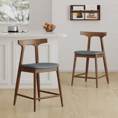 Christopher Knight Home Mugo Mid Century Modern Fabric Upholstered Wood 24.5 Inch Counter Stools (Set of 2), Gray and Walnut