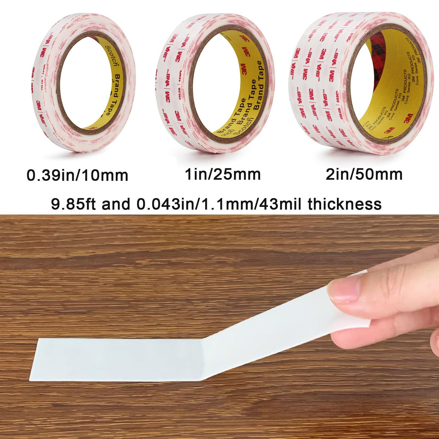 3M Double Sided Tape 2in X 9.85ft，Heavy Duty Removable Mounting Tape, Picture Hanging Adhesive Strips
