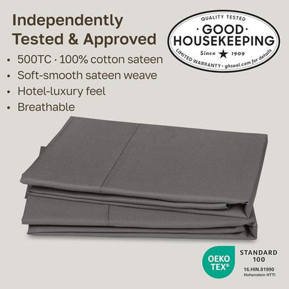 California Design Den King Pillow Cases - Soft & Silky 500 Thread Count 100% Cotton Sateen, Dark Gray | Set of 2