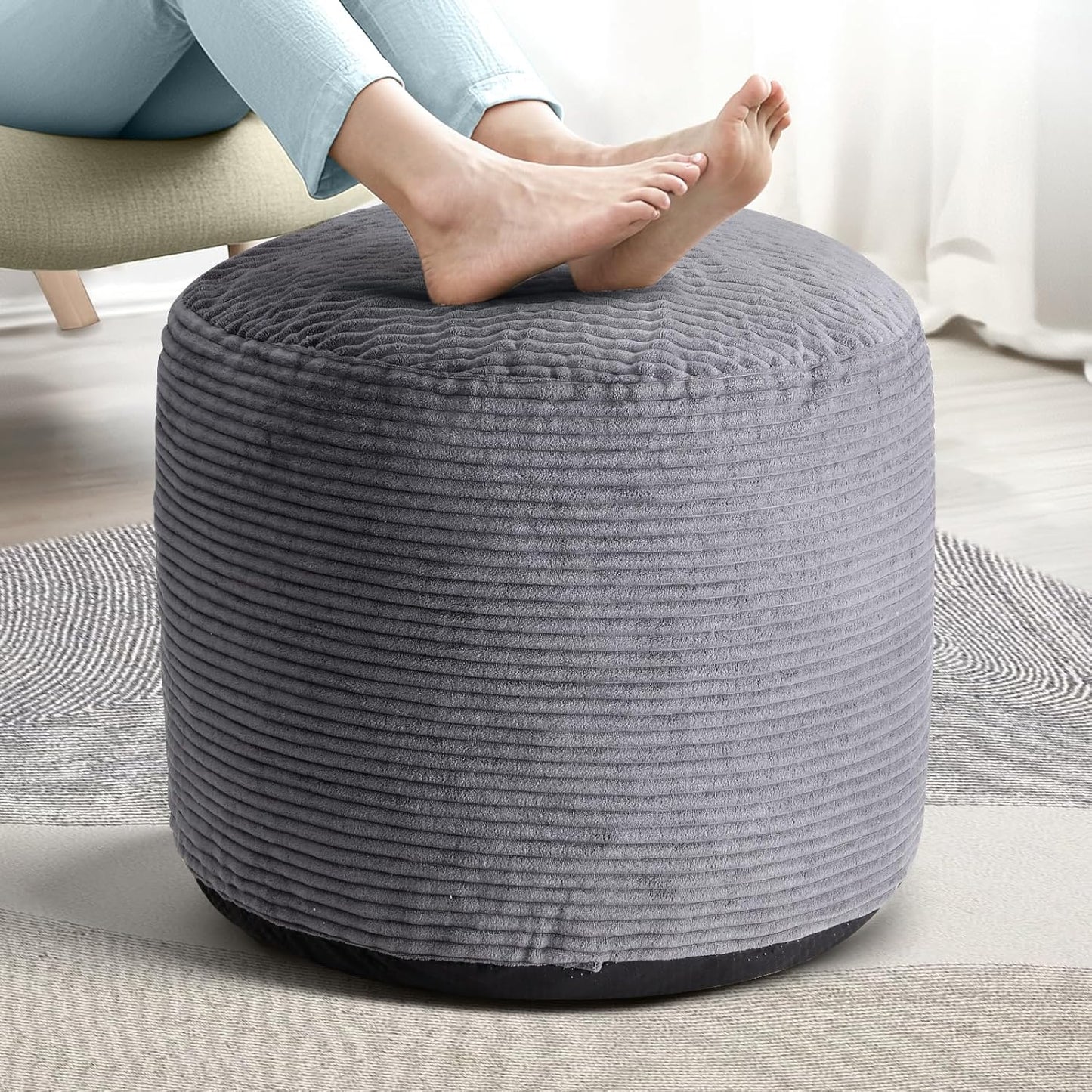 20"x 15" Dual-Size Corduroy Footrest with Hidden Zipper Ergonomic Memory Foam Ottoman Poufs for Office Desks, Couches