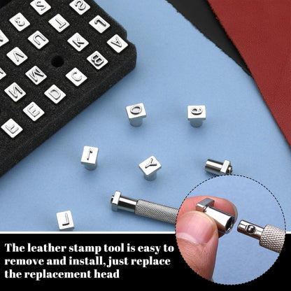 36 Pcs Leather Letter Stamping Kit, 6mm Leather Letter Stamps, Leather Stamping Tools, with 6 Wool Daubers Ball Brush Rubber Hammer for DIY Leather Crafts