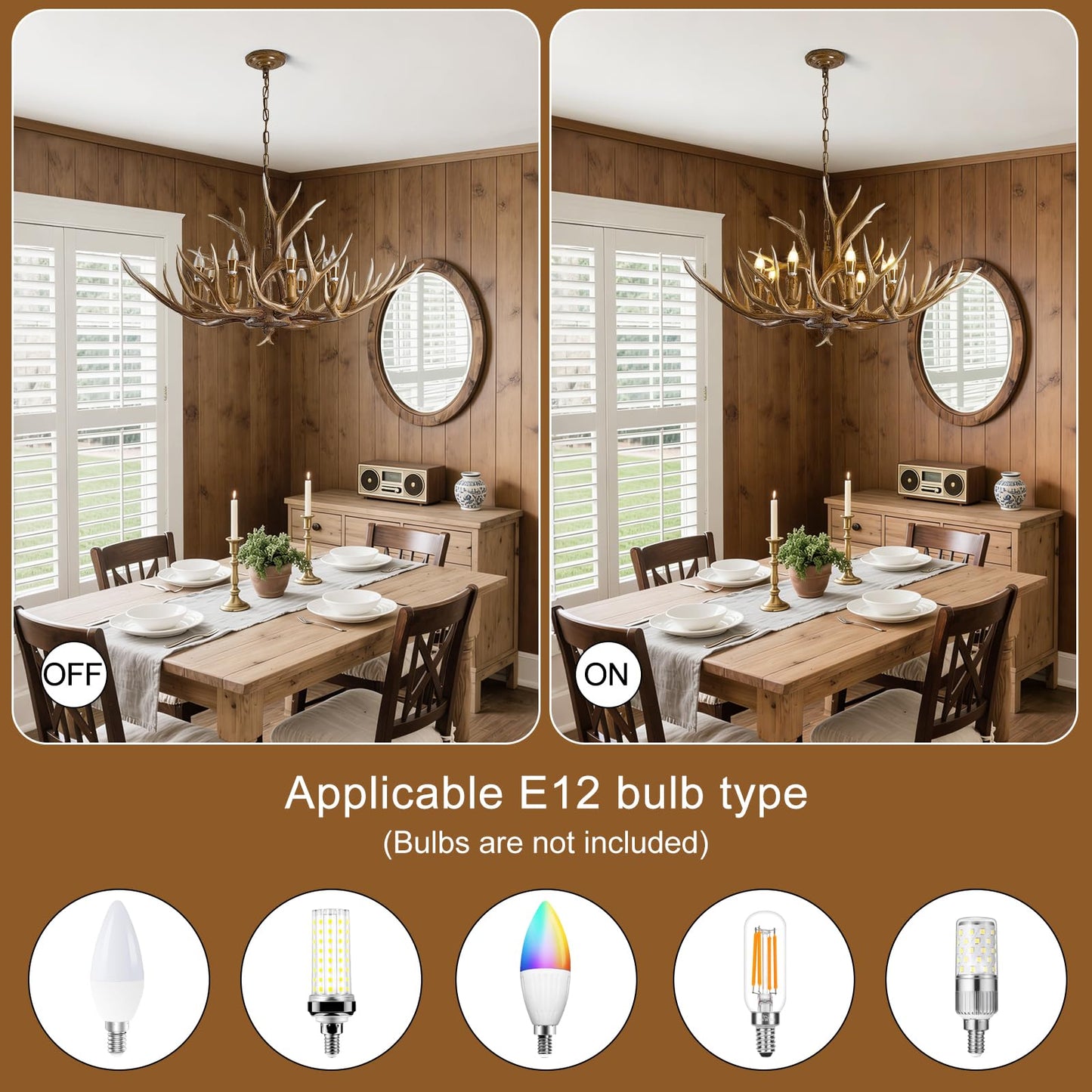 LUJIAODS Antlers Chandelier 8 Light,Deer Chandelier Fixtures,Rustic Farmhouse Horn Antler Lighting for Living Room Bedroom Dining Room Kitchen Cafes,Bars,Kitchen Foyer(8 Lamp Arms+ 3 Arms)