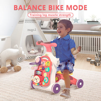 QDRAGON 5 in 1 Walker for Baby Girl, Baby Push Walkers, Assemble as Scooter/Motorbike/Activity Center/Detachable Panel, Walking Toys for Infants 6-12 Months, Red