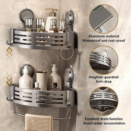 VOLPONE Shower Caddy - Corner Suction Cup Organizer with No Drilling | Adhesive Bathroom Shelf (Gray)