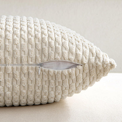 MIULEE Decorative Throw Pillow Covers - Soft Boho Striped Textured Corduroy | 18x18 Inch, Cream White