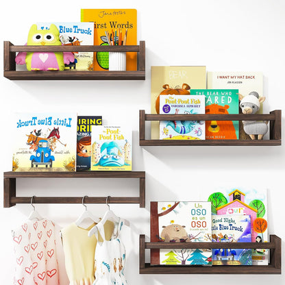 16.5 Inch Set 4, Fixwal Nursery Book Shelves, Nursery Shelves for Kids Rooms, Floating Shelves for Wall of Solid Wood