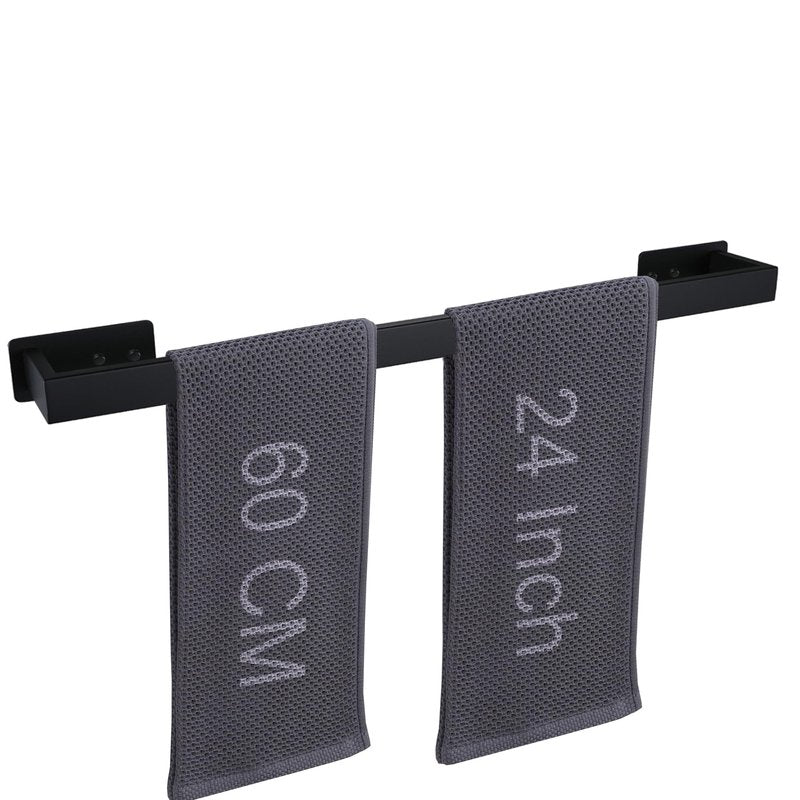 LANC Matte Black 24-Inch Bath Towel Rack Self-Adhesive Bathroom Towel Bar for Wall Mounted and Drill Free Towel Rod, Sticky on Kitchen Bathroom Towel Holder Stainless Steel, A8310MB-L6