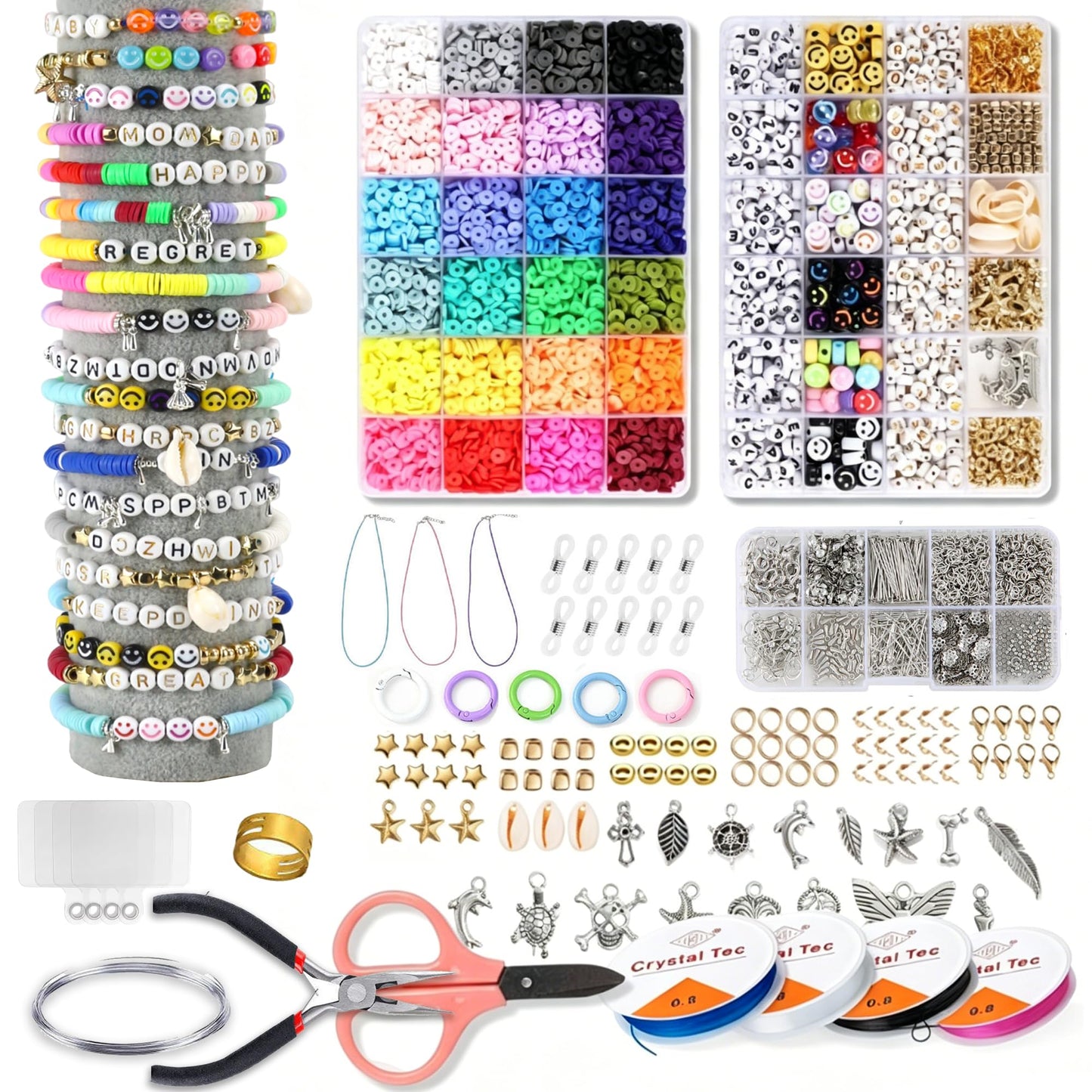 GANKTOWCOY 8500 Pcs Clay Beads Bracelet Making Kit, 24 Colors Flat Polymer Heishi Beads for Jewelry Making, Preppy Friendship Bracelet Kit with Letter Beads & Charms