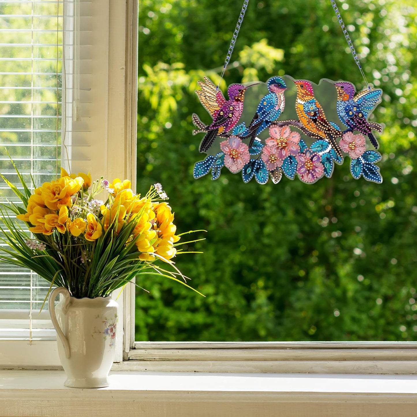 C'eitura 2D Flat DIY Hummingbird Diamond Art - Sparkling Diamond Art Painting Wall Decor, Nature Inspired Home Hanging Art for Living Room & Bedroom