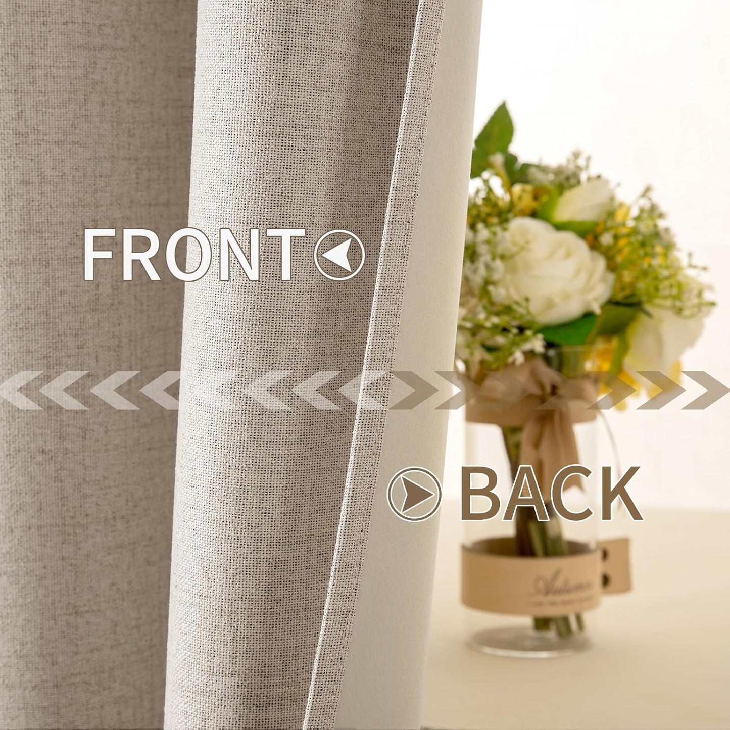 MIULEE 90-Inch Linen Textured Curtains - 100% Blackout Thermal Insulated Taupe Drapes | Luxury Room Darkening for Bedroom & Nursery (2 Panels)