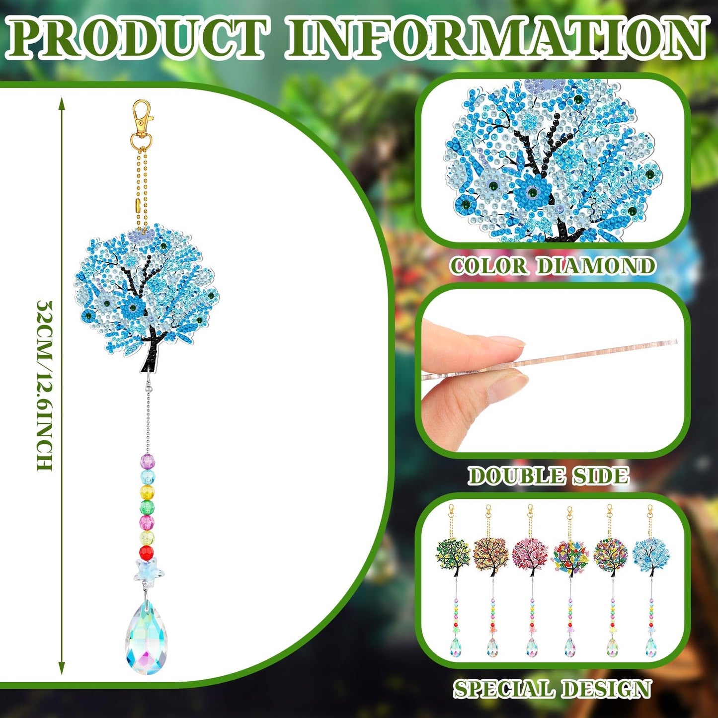 Burbell 6 Pcs Tree of Life Diamond Art Suncatchers Kits for Adults Double Sided Tree of Life Diamond Painting DIY Dream Catcher Kit Wall Decor Wind Chimes for Adults, 6 Styles