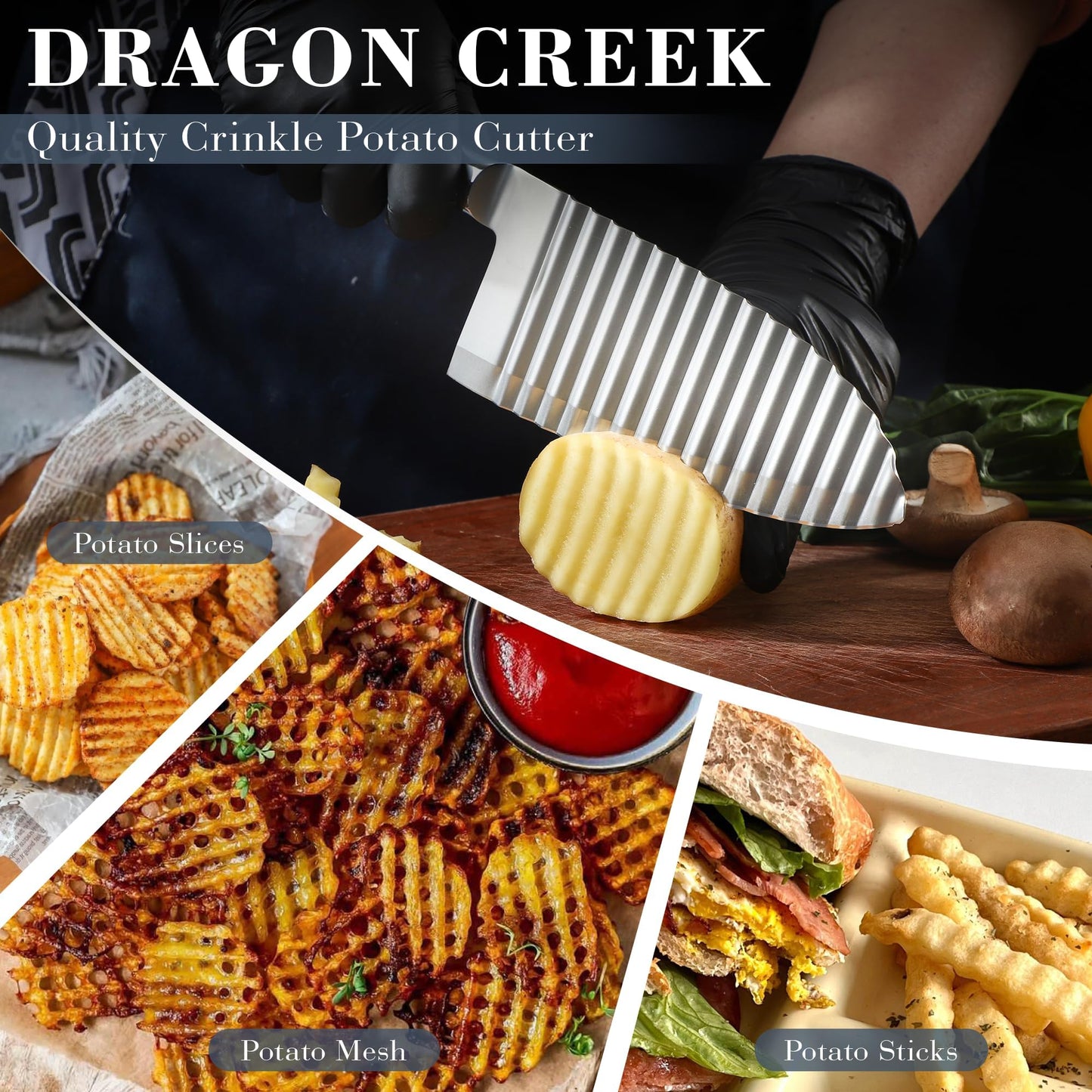 Dragon Creek Crinkle Cutter Knife - Wavy Chopper Potatoes Crinkle Fry Cutter for Vegetable Fruits Fun Carrot Chip Slicer Christmas Thanksgiving Gift Idea Stainless Steel