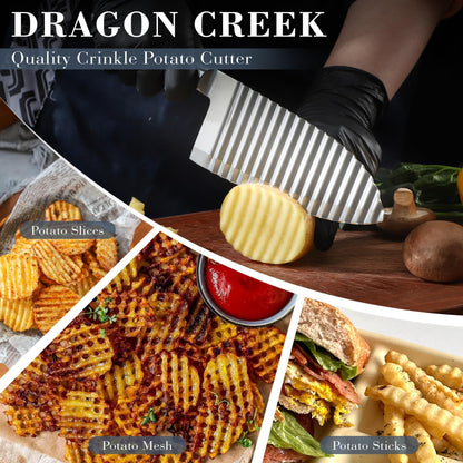 Dragon Creek Crinkle Cutter Knife - Wavy Chopper Potatoes Crinkle Fry Cutter for Vegetable Fruits Fun Carrot Chip Slicer Christmas Thanksgiving Gift Idea Stainless Steel