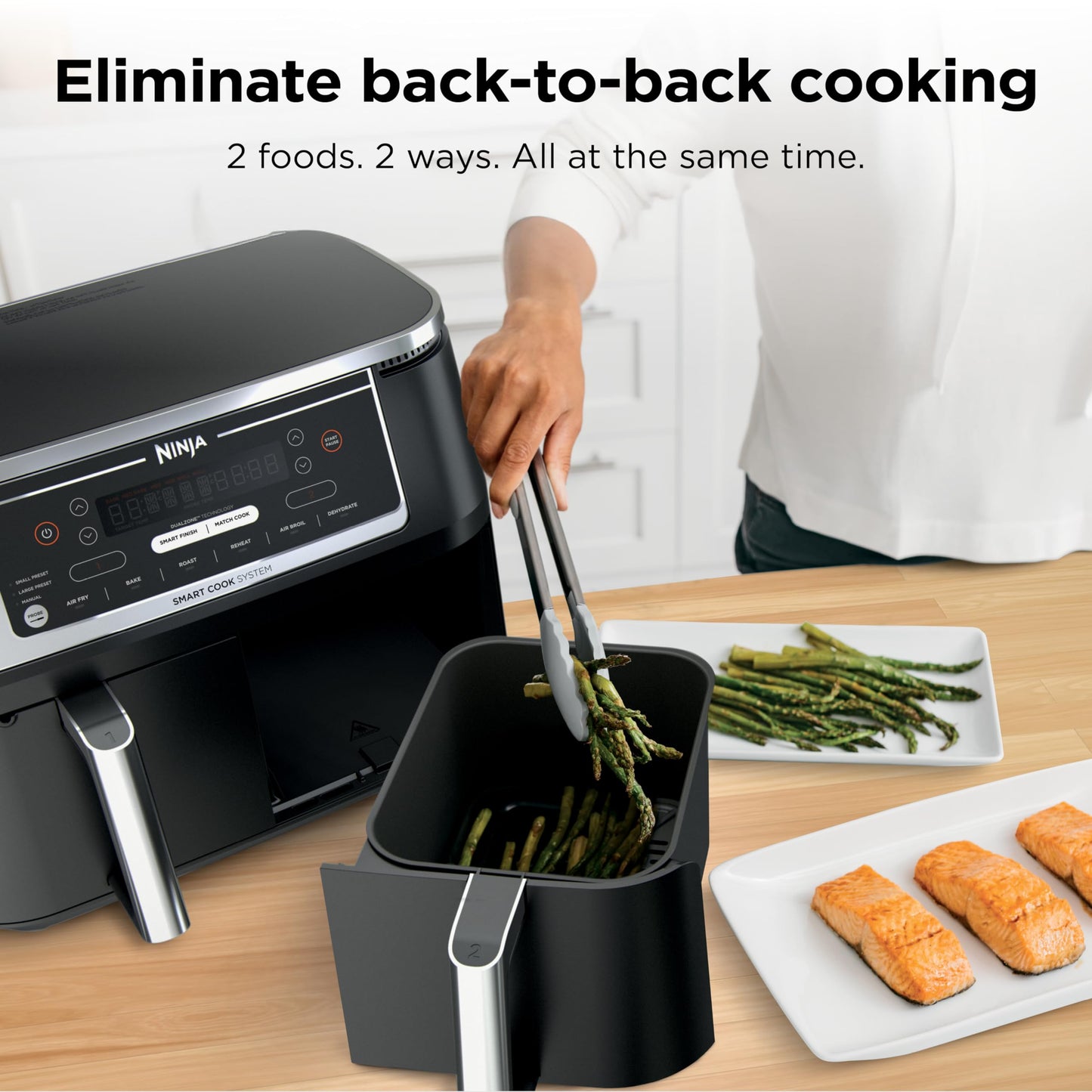 Ninja Foodi Air Fryer w/ Smart Cook Thermometer | 6-in-1 Air Fry, Roast, Bake, Dehydrate & More | DualZone™ Match Cook & Smart Finish, 2 Independent Baskets | XL 10 Qt, Stainless Steel | Black, DZ550