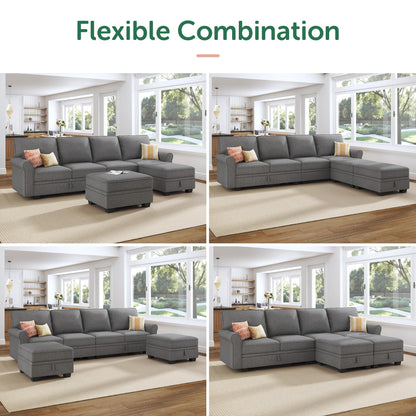 HONBAY Convertible Sectional Sofa with Storage U Shaped Sectional Couch with Reversible Chaise Small Sectional Couches for Living Room,Grey