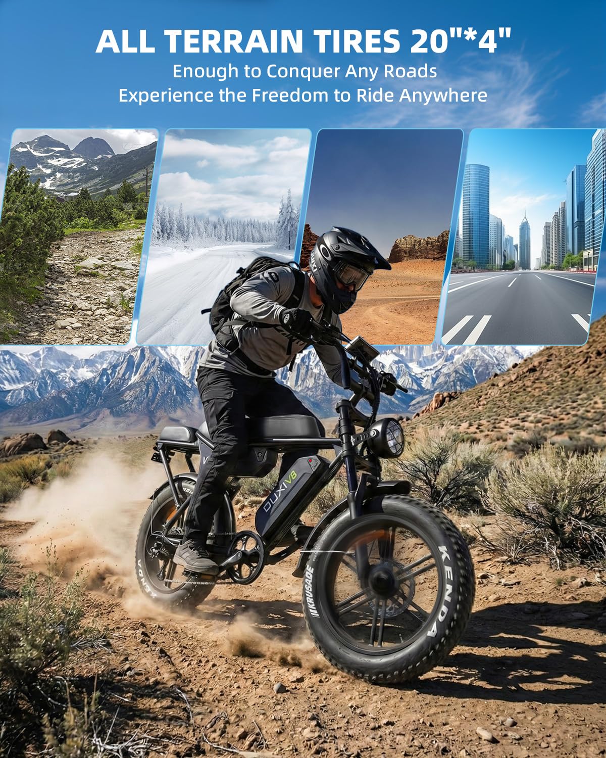 OUXI V8 Max Electric Bike for Adults, Electric Mountain Bike with Dual 48V 15Ah Removable Larger Battery, Peak 1000W Motor Adult Electric Bicycles, 20''x 4.0 Fat Tire E Bike, Hydraulic Brakes
