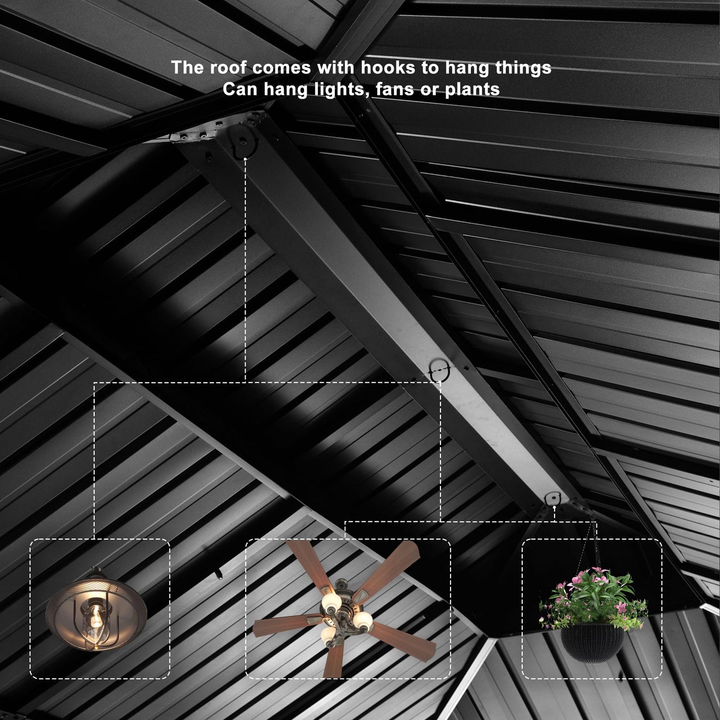 PURPLE LEAF 13' X 15' Permanent Gazebo with Metal Roof Outdoor Hardtop Gazebo for Patio Lawn and Garden Curtains and Netting Included Grey