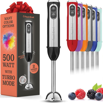 Powerful 500 Watt Immersion Blender, Electric Hand Blender with Turbo Mode, Detachable Base for Smoothies and Puree
