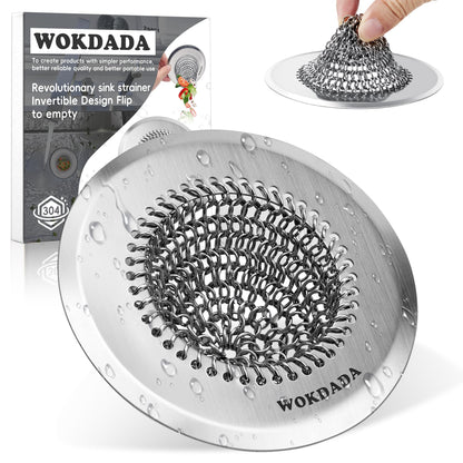 Revolutionary Kitchen Sink Drain Strainer/Patented Reversible Chain Mesh, Effortless Cleaning & Debris Catcher, Large Capacity, Anti-Clog, 304 Stainless Steel & Rust-Proof/Handmade