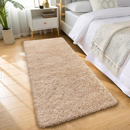 OLANLY Machine Washable 2x12 Runner Rug - Soft Fluffy Shaggy Design for Hallway & Bedroom | Beige