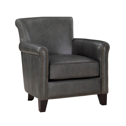 Lexicon 100% Top Grain Genuine Leather Chair, Leather Accent Chairs for Living Room, Solid Wood Frame, Rolled Armrest & Nailhead Trim, Comfy Reading for Bedroom, Office, Waiting Room, Classic Gray