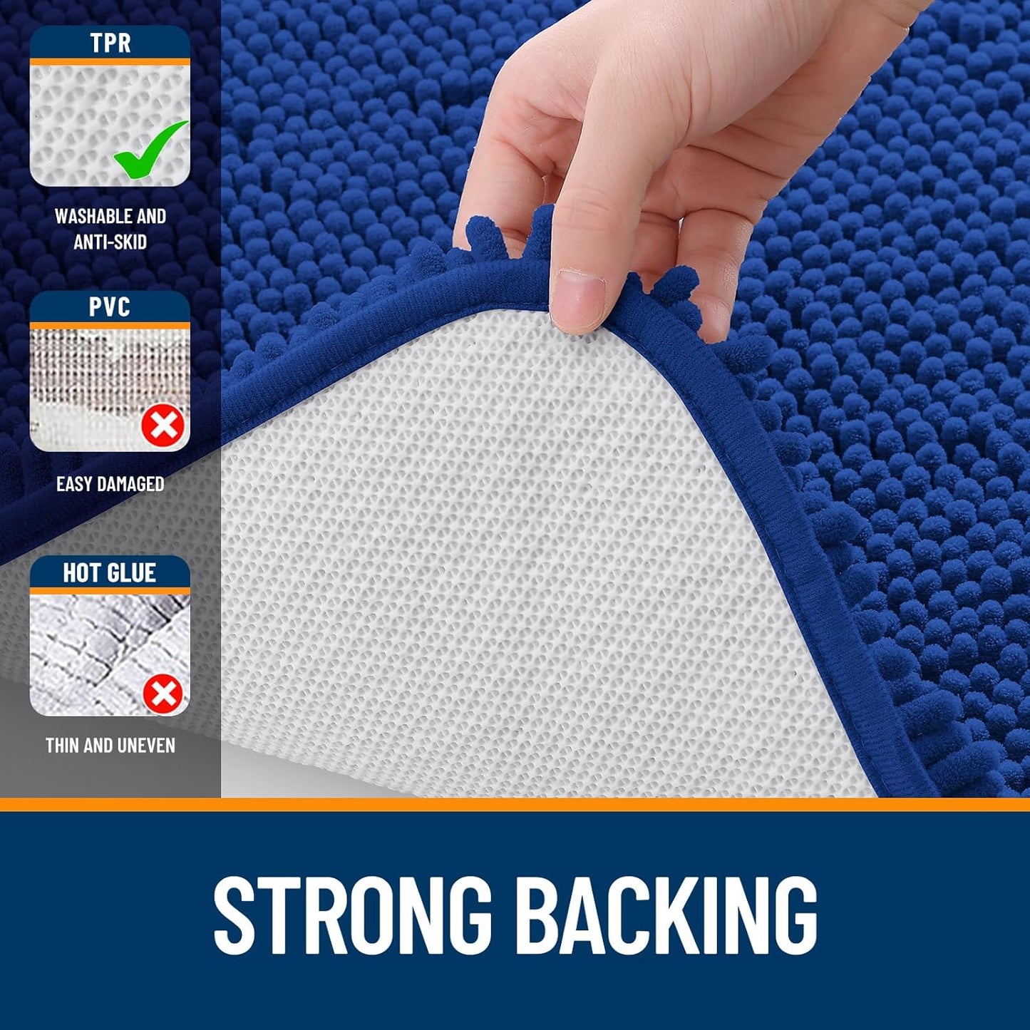 OLANLY U-Shaped Toilet Rug - Extra Soft, Absorbent Chenille Bath Mat | 24x20, Royal Blue, Machine Washable