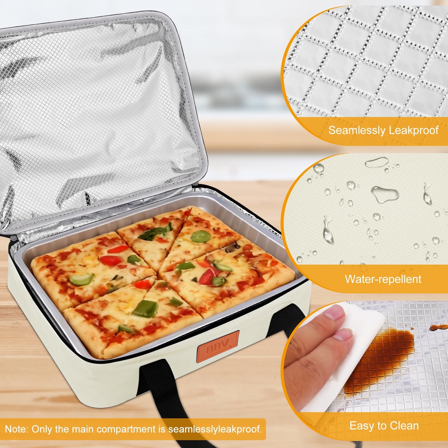 BBV Insulated Casserole Carrier for Hot or Cold Food, Food Warmer Bag Fits 9"x13" Baking Dish, Durable Nylon Leak Proof Food Containers for Travel, Potluck, Parties, Picnic, Cookouts (Beige)