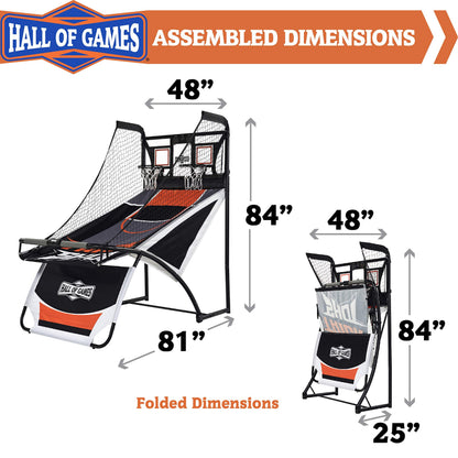 Hall Games Premium Arcade Basketball Shootout - Heavy-Duty Foldable Indoor Arcade Game with Shatterproof Pro-Style Backboard – 2 Player Foldable Basketball Arcade Game