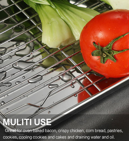 Stainless Steel Baking Sheet Tray Cooling Rack with Silicone Baking Mat Set, Cookie Pan with Cooling Rack, Set of 6 (2 Sheets + 2 Racks + 2 Mats), Size 16 x 12 x 1 Inch, Easy Clean