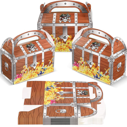 Censen 20 Pieces Pirate Treasure Treat Paper Chest Decoration Party Favor Goodie Box Candy Decoration Box for Halloween Performance Play Theater Costume Party Supplies