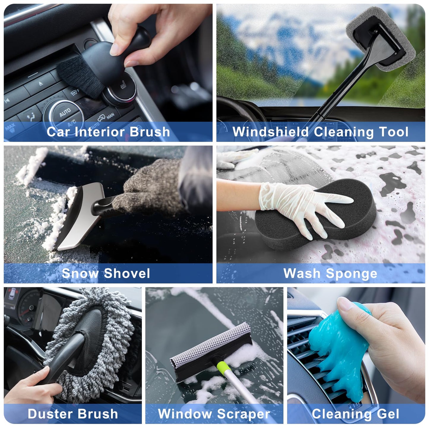 AUTODECO 42Pcs Car Wash Detailing Kit Cleaning Set with Foam Gun Sprayer, Long-Handle Brush, Collapsible Bucket, Large Wash Mitt, Towels, Complete Interior & Exterior Car Washing Supply Set (Blue)