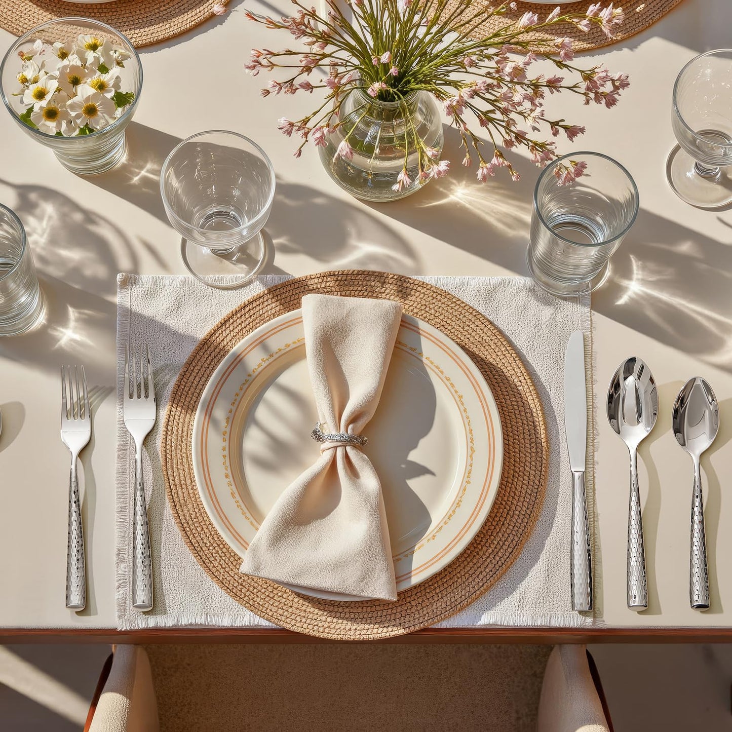 KINGSTONE Silverware Set, 20-Piece 18/10 Stainless Steel Flatware Set - Roman Column Embossed Thick Handle, for Wedding, Home, Restaurant, Kitchen and Party, Mirror Polish & Dishwasher Safe