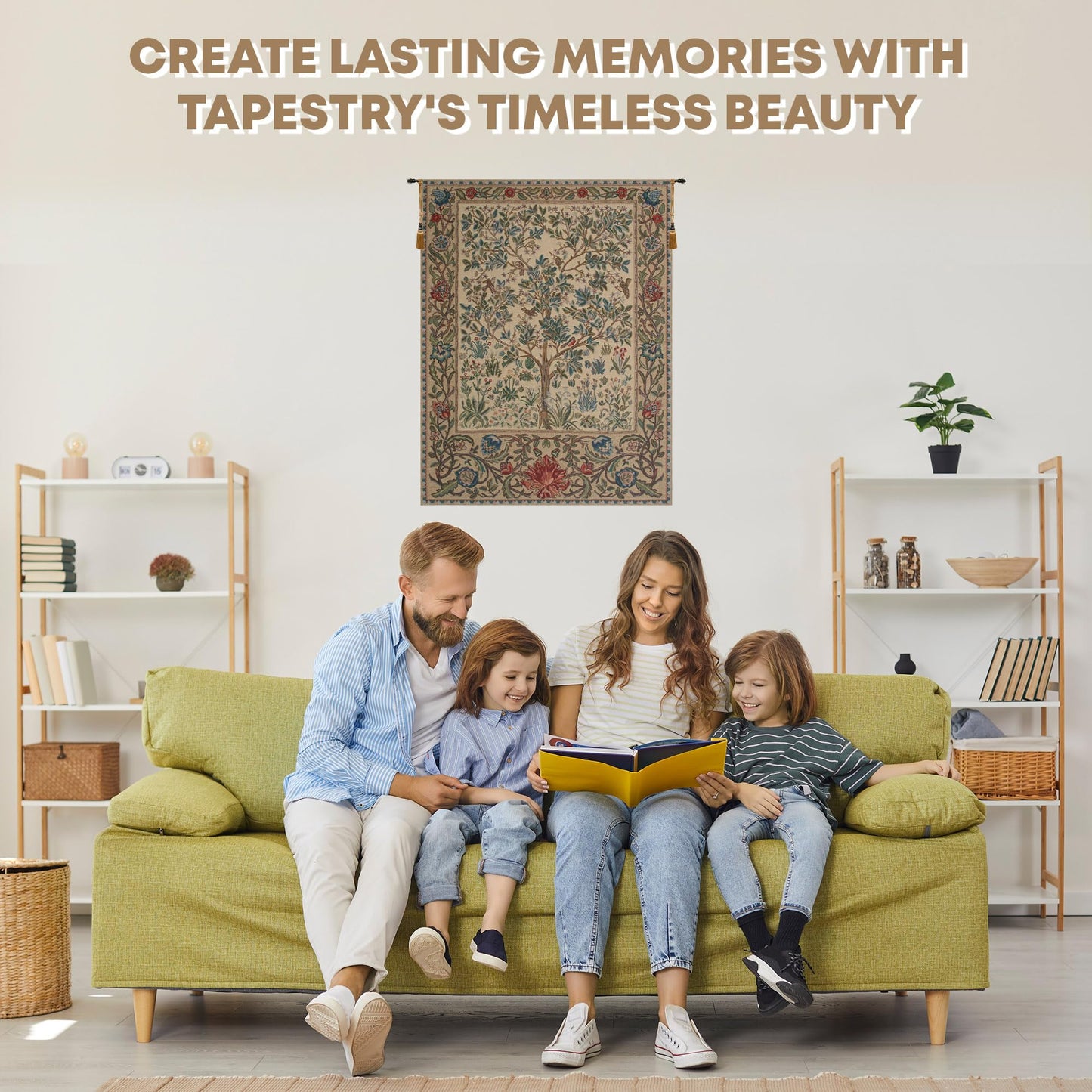 C Charlotte Home Furnishings Inc The Tree Of Life Beige Belgian Medium Tapestry Wall Hanging | Viscose Cotton and Polyester Blend Wall Art | 43 in. x 57 in. | Home Decor Accents | By William Morris