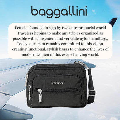 Baggallini Triple Zip Small Crossbody Bag for Women - 8x6 Lightweight Convertible Fanny Pack Belt Bag