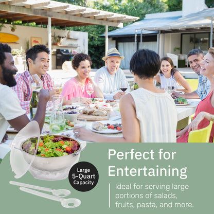 Useful Co. 5QT Salad Bowl Set on Ice - Large Salad Bowl with Lid & 2 Servers - Chilled Tray for Cold Food, Party Buffet - Serving Bowl with Ice Tray Base for Gatherings