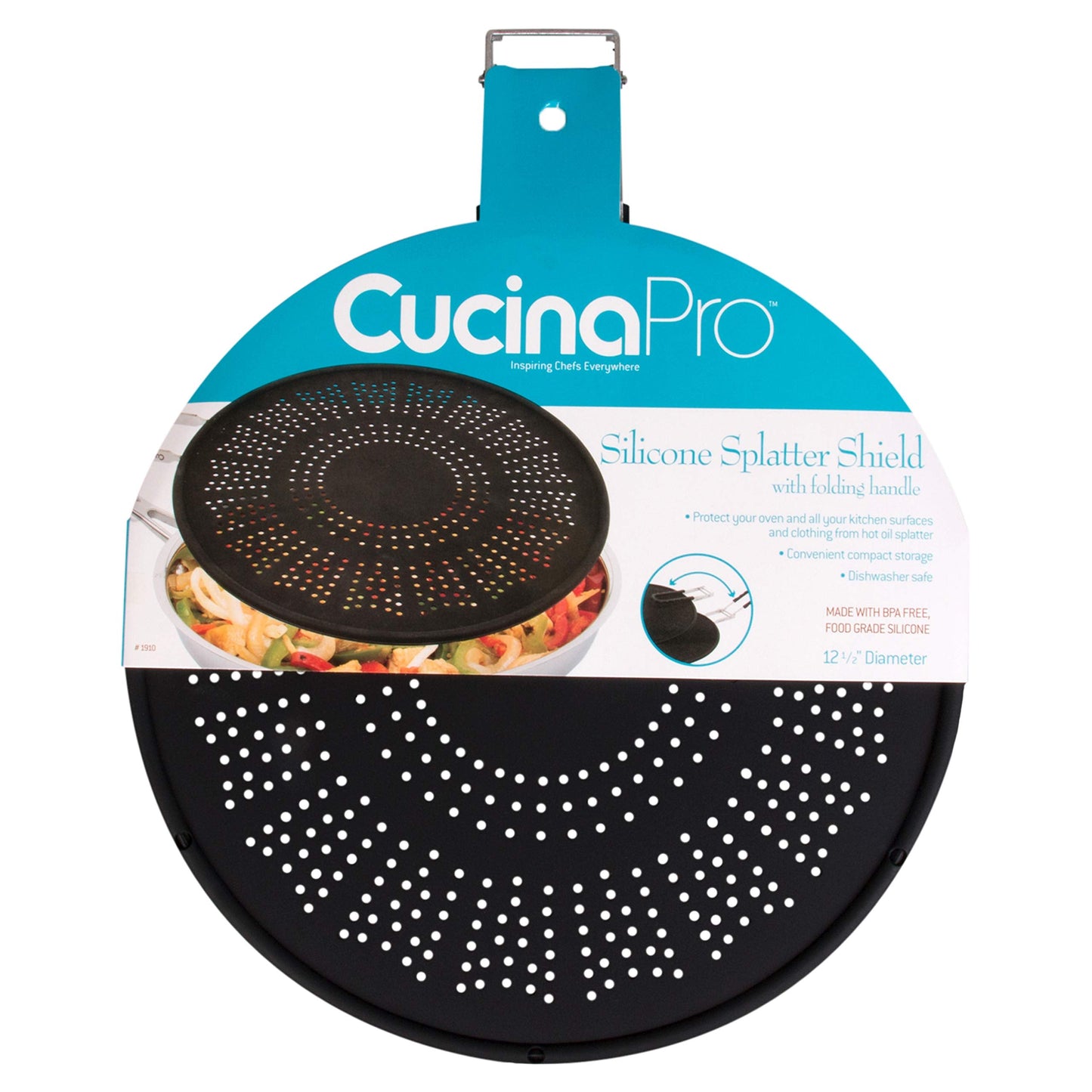 XL 11.5" Silicone Splatter Screen Shield- Multi Use Pan Cover with Foldable Handle & Built in Water Strainer- Protect from Oil, Grease with Shield Guard- Fits Most Kitchen Frying Pans, Heat Resistant