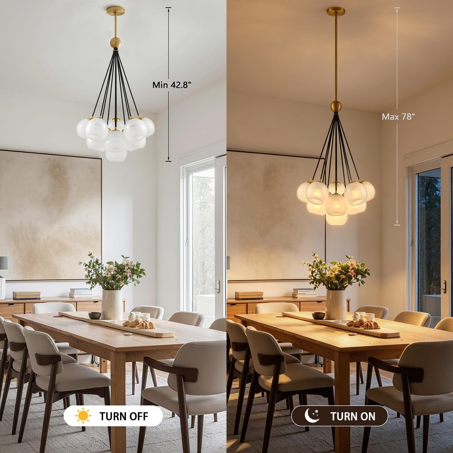 Caiselee 11-Light Brushed Gold Bubble Chandeliers, Mid Century Modern Chandelier with Cloud Texture Globe, Milk Glass Pendant Light Fixture for Dining Room Foyer Entryway Living Room, ETL Certified