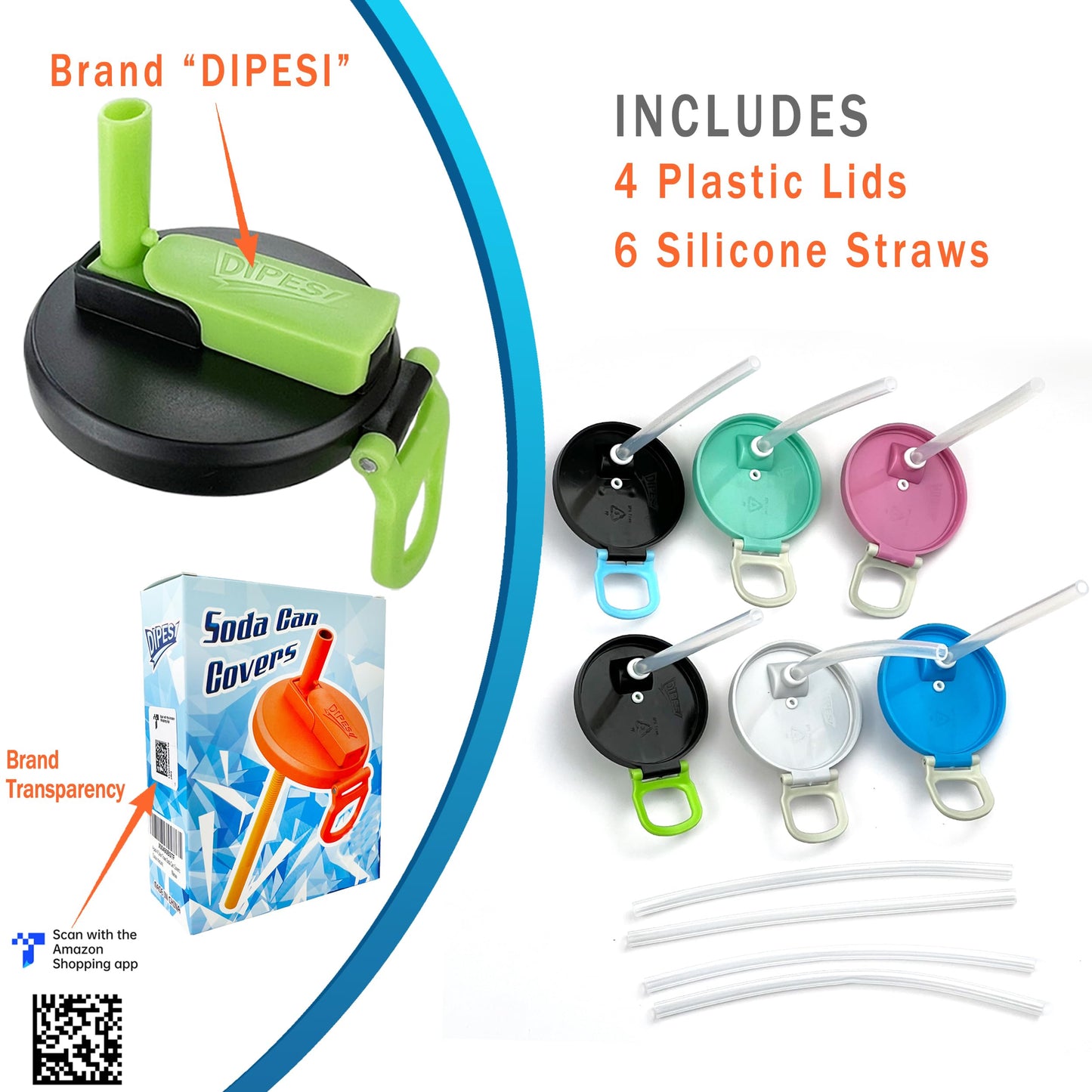 ORIGINAL CREATOR - DIPESI 4 Pack Soda Can Lids with Straws,Inspired by Energy Drink Can Colors – Fits fit Standard 12oz/16oz Cans