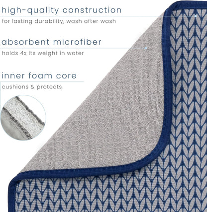 S&T INC. Dish Drying Mat - Absorbent Microfiber Kitchen Counter Pad | 16” x 18” | Large Blue