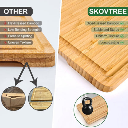 Small Bamboo Cutting Boards - Mini Cutting Board with Built-in Handle for Camping, Juice Groove for Fruits
