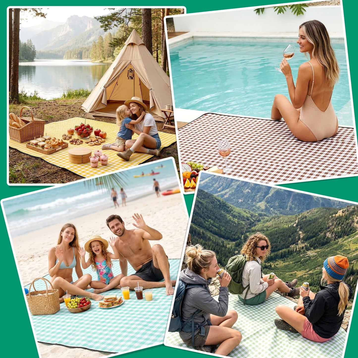 RYCHIC Waterproof Picnic Blanket Beach Outdoor Camping Mat Extra Large Foldable Cute Big Travel Essential Accessories Gift Park Patio Lawn Garden Grass Ground Play Music Festival Concert Must Have